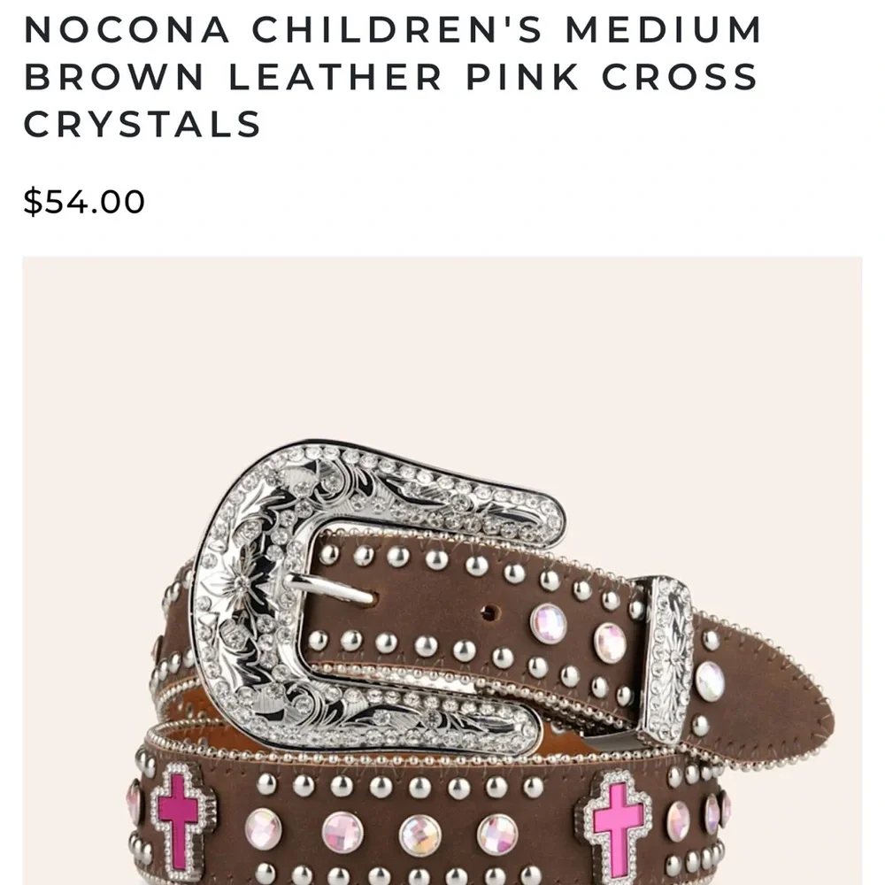 Toddler Girl Studded Brown Leather Belt with Silver Buckle